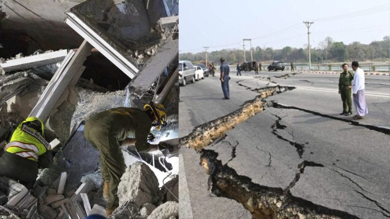 Myanmar earthquake latest video: झूलती इमारतें और सड़कों पर हिचकोले लेते वाहन, कहीं फटी धरती तो कहीं पूल बना समंदर
